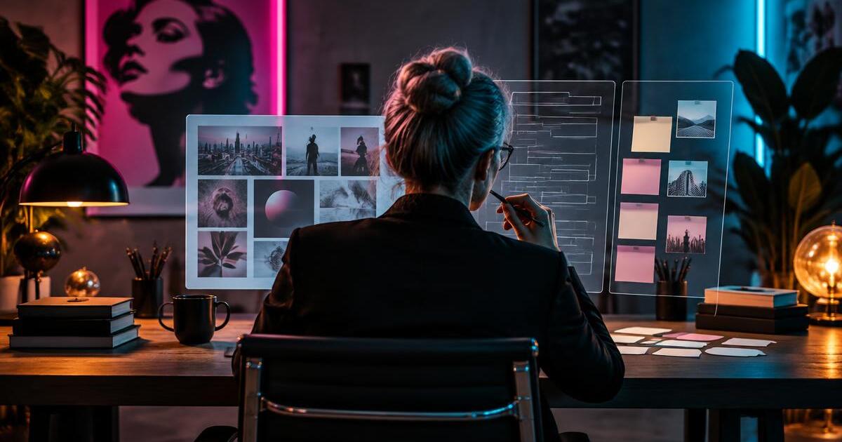 Kreativer Arbeitsplatz für strukturiertes Prompt Engineering im Marketing