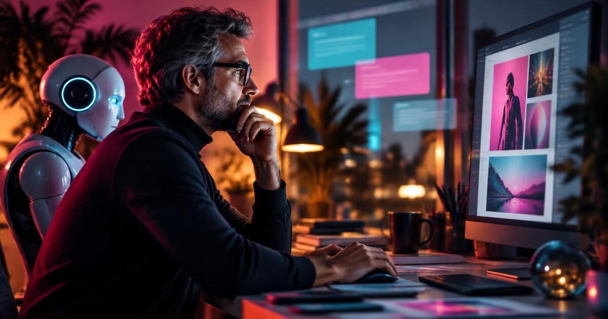 Marketing-Profi bei der Zusammenarbeit mit einem KI-System